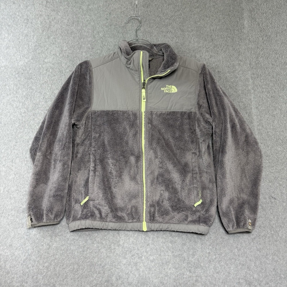 The North Face Girls Jacket Size Large Green Gray Denali Fleece Full Zip 14-16